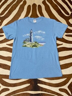 Vintage Lighthouse Tee Shirt Size Medium Seaside Coastal Nautical Retro Hipster
